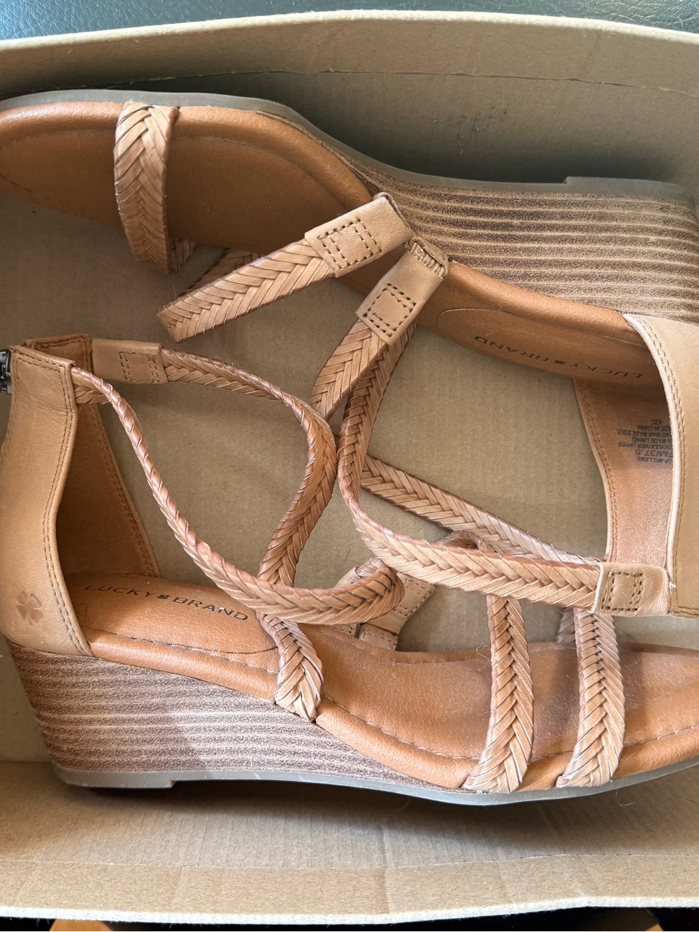 Lucky Brand Braided Tan Wedge Sandals